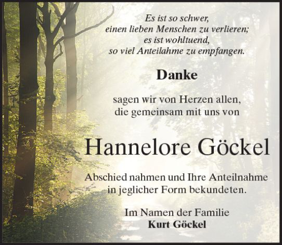 Traueranzeige von Hannelore Göckel von Darmstädter Echo