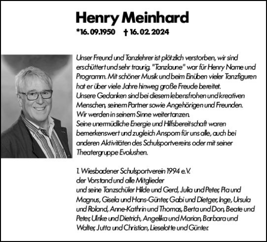 Traueranzeige von Henry Meinhard von Wiesbadener Kurier