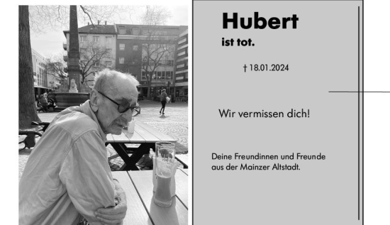 Traueranzeige von Hubert  von Allgemeine Zeitung Mainz
