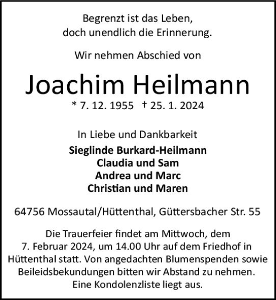Traueranzeige von Joachim Heilmann von Odenwälder Echo