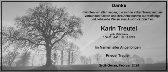 Traueranzeige von Karin Treutel von Groß-Gerauer Echo