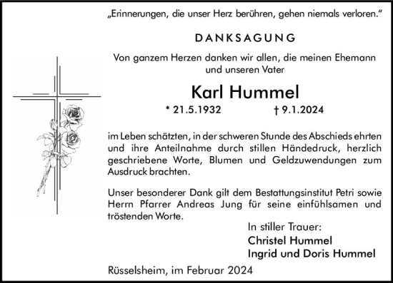 Traueranzeige von Karl Hummel von Rüsselsheimer Echo