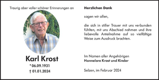 Traueranzeige von Karl Krost von Allgemeine Zeitung Mainz