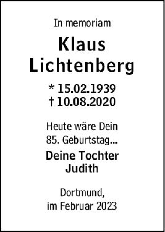 Traueranzeige von Klaus Lichtenberg von Wiesbadener Kurier