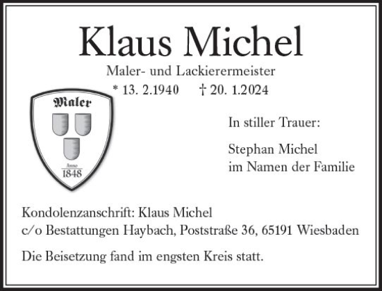 Traueranzeige von Klaus Michel von Wiesbadener Kurier