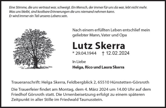 Traueranzeige von Lutz Skerra von Wiesbadener Kurier