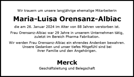 Traueranzeige von Maria-Luisa Orensanz-Albiac von Darmstädter Echo