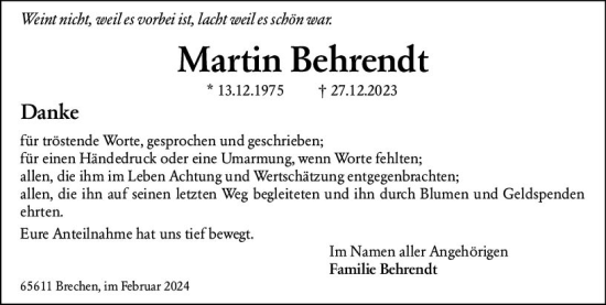 Traueranzeige von Martin Behrendt von Camberger Anzeiger