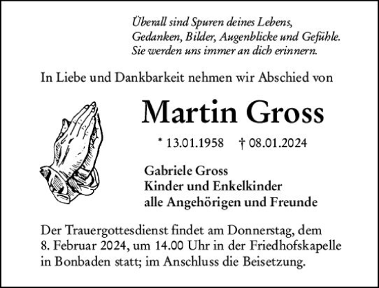 Traueranzeige von Martin Gross von Wetzlarer Neue Zeitung