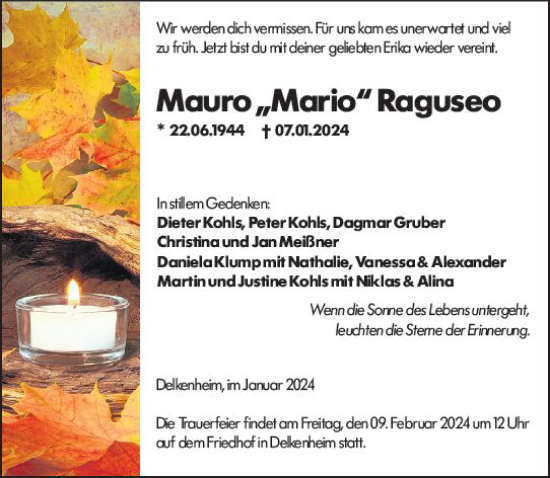 Traueranzeige von Mauro Raguseo von Hochheimer Zeitung