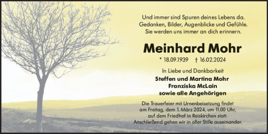 Traueranzeige von Meinhard Mohr von Wetzlarer Neue Zeitung