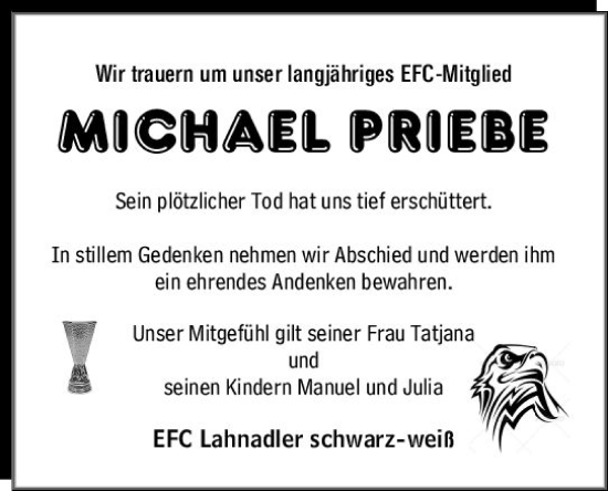 Traueranzeige von Michael Priebe von Weilburger Tageblatt