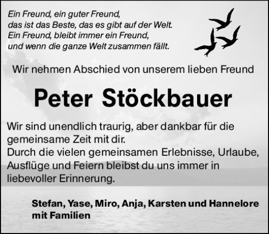 Traueranzeige von Peter Stöckbauer von Odenwälder Echo