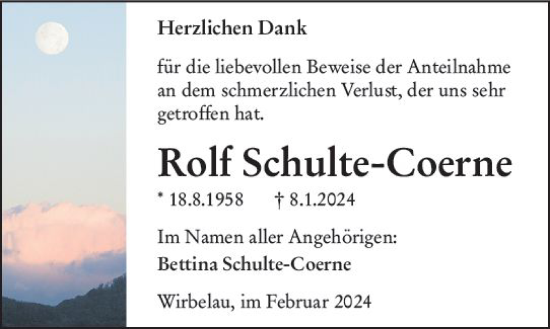 Traueranzeige von Rolf Schulte-Coerne von Weilburger Tageblatt