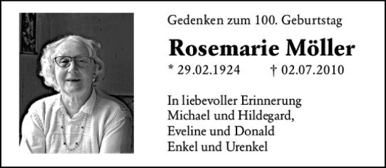 Traueranzeige von Rosemarie Möller von Allgemeine Zeitung Mainz
