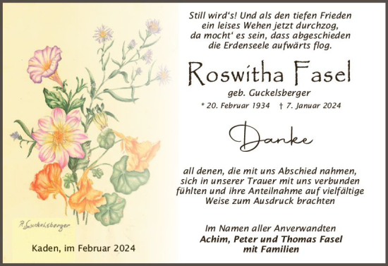 Traueranzeige von Roswitha Fasel von Nassauische Neue Presse