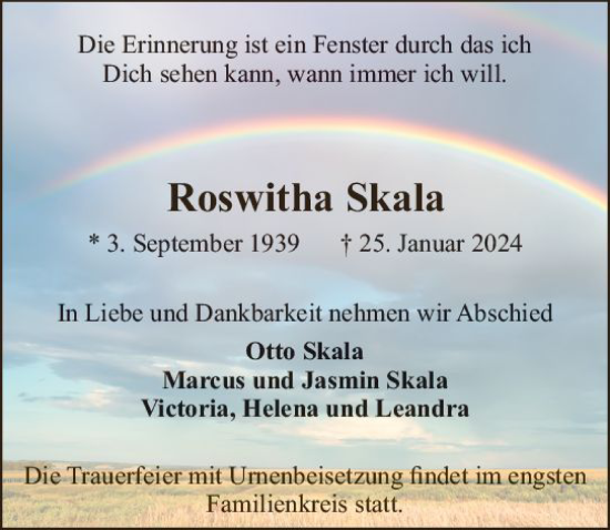 Traueranzeige von Roswitha Skala von Rüsselsheimer Echo