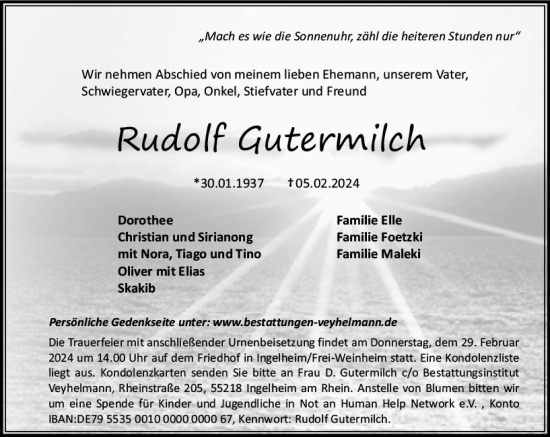 Traueranzeige von Rudolf Gutermilch von Allgemeine Zeitung Bingen/Ingelheim
