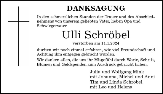 Traueranzeige von Ulli Schröbel von Darmstädter Echo