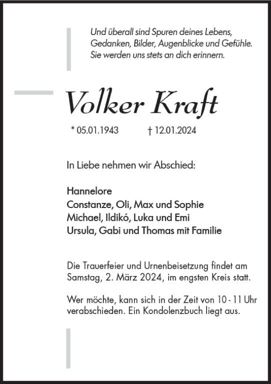 Traueranzeige von Volker Kraft von Idsteiner Land/Untertaunus