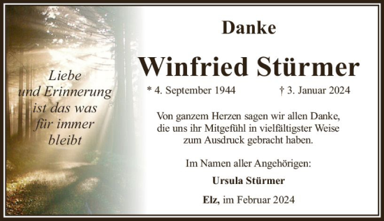 Traueranzeige von Winfried Stürmer von Nassauische Neue Presse