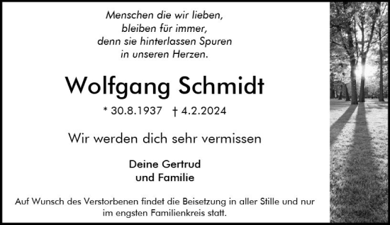Traueranzeige von Wolfgang Schmidt von Rüsselsheimer Echo