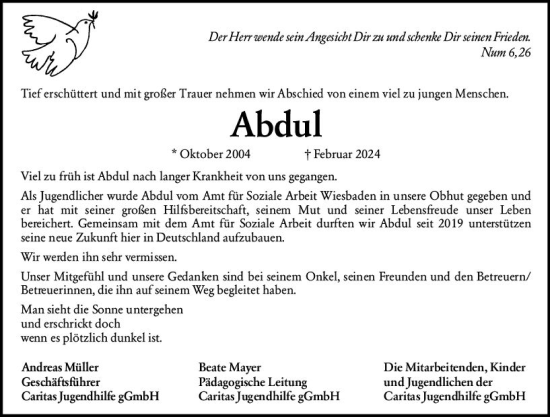 Traueranzeige von Abdul  von Wiesbadener Kurier