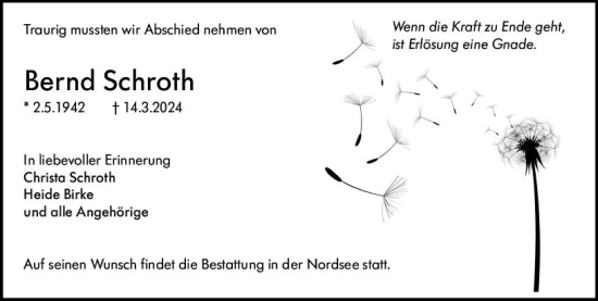 Traueranzeige von Bernd Schroth von Darmstädter Echo