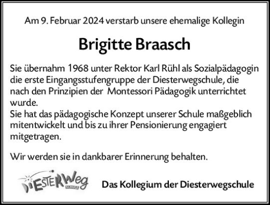 Traueranzeige von Brigitte Braasch von Wiesbadener Kurier
