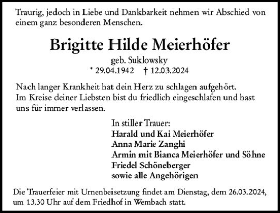 Traueranzeige von Brigitte Hilde Meierhöfer von Darmstädter Echo