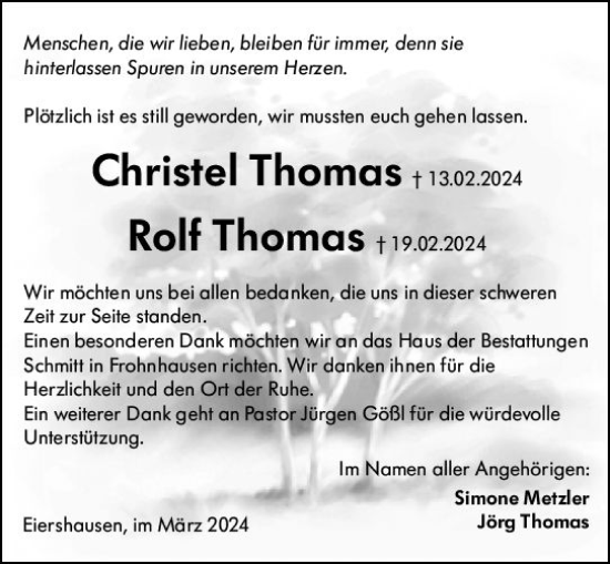 Traueranzeige von Christel Thomas von Dill Block