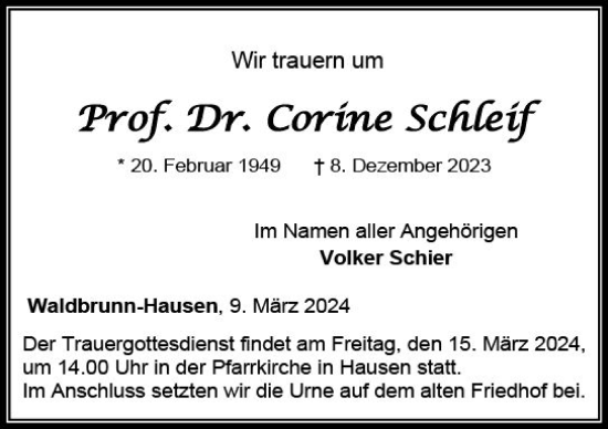 Traueranzeige von Corine Schleif von Nassauische Neue Presse