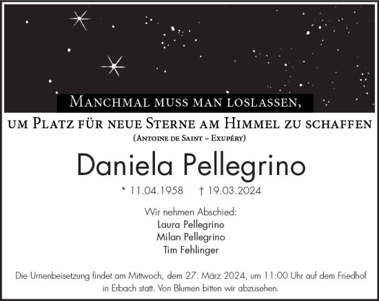 Traueranzeige von Daniela Pellegrino von Rheingau Kurier