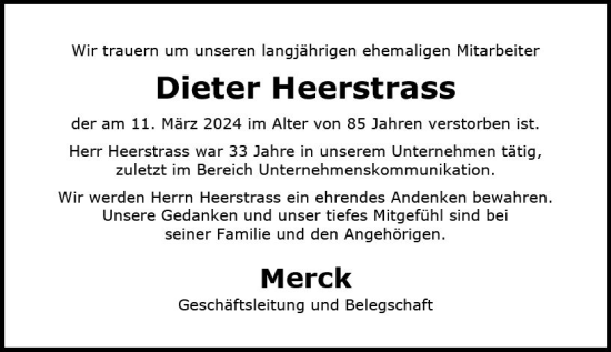 Traueranzeige von Dieter Heerstrass von Darmstädter Echo
