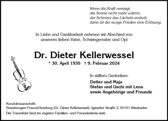 Traueranzeige von Dieter Kellerwessel von Wiesbadener Kurier