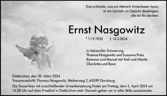 Traueranzeige von Ernst Nasgowitz von Nassauische Neue Presse