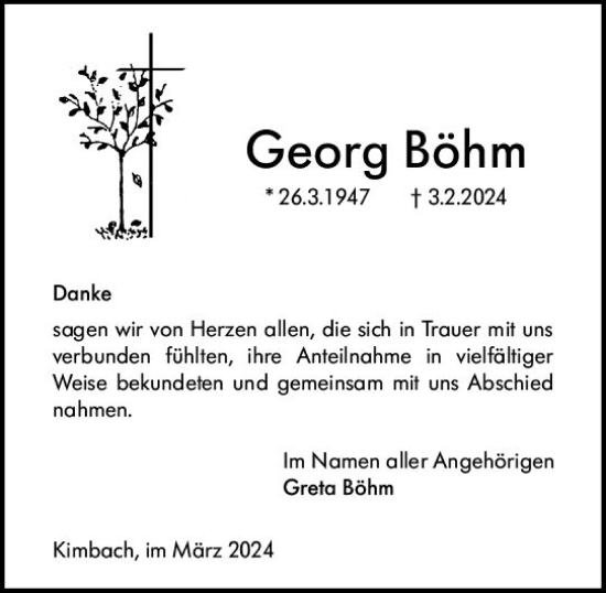 Traueranzeige von Georg Böhm von Odenwälder Echo