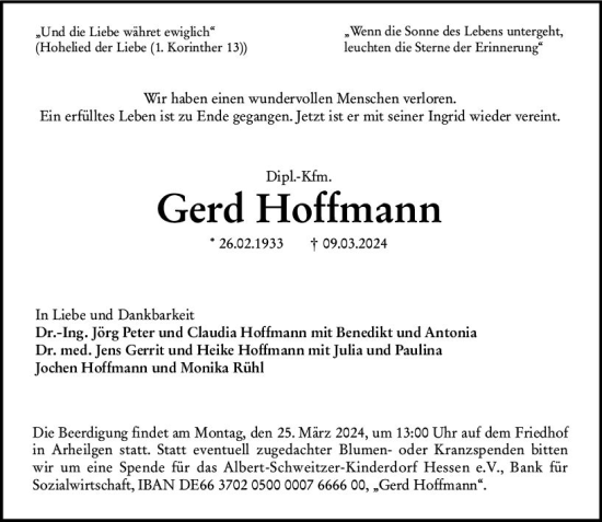 Traueranzeige von Gerd Hoffmann von Darmstädter Echo