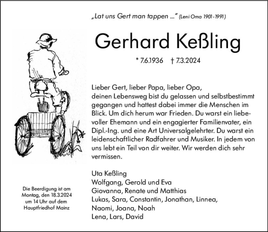 Traueranzeige von Gerhard Keßling von Allgemeine Zeitung Mainz