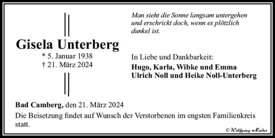 Traueranzeige von Gisela Unterberg von Camberger Anzeiger