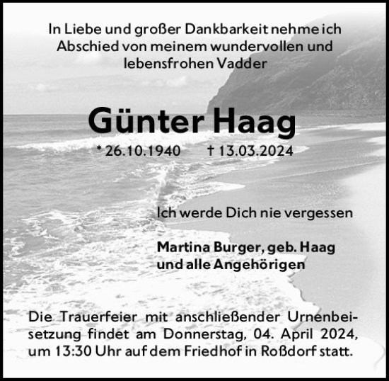 Traueranzeige von Günter Haag von Darmstädter Echo