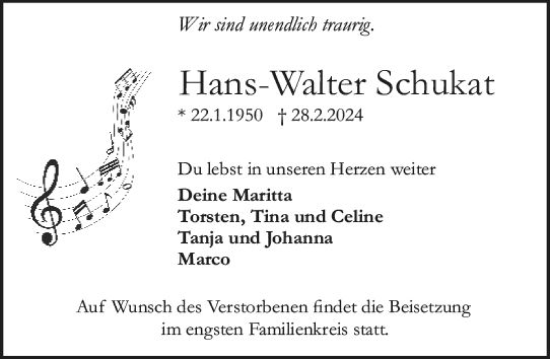 Traueranzeige von Hans-Walter Schukat von Groß-Gerauer Echo