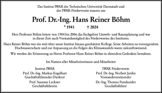 Traueranzeige von Hans Reiner Böhm von Darmstädter Echo