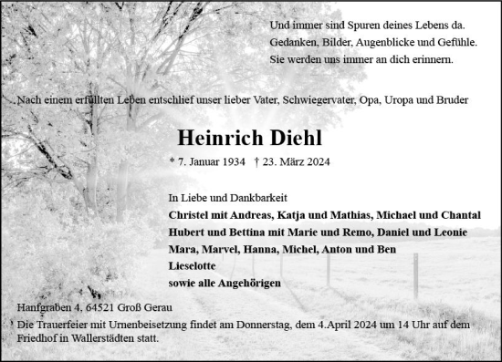 Traueranzeige von Heinrich Diehl von Groß-Gerauer Echo