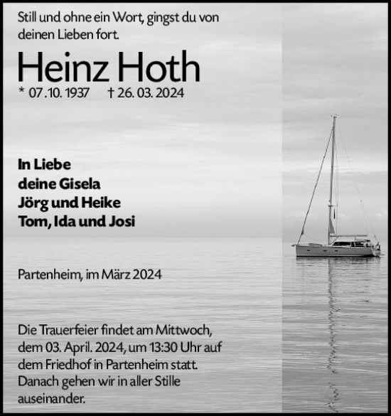 Traueranzeige von Heinz Hoth von Allgemeine Zeitung Alzey