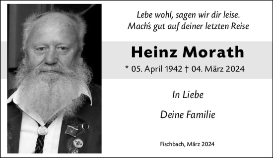 Traueranzeige von Heinz Morath von Wetzlarer Neue Zeitung