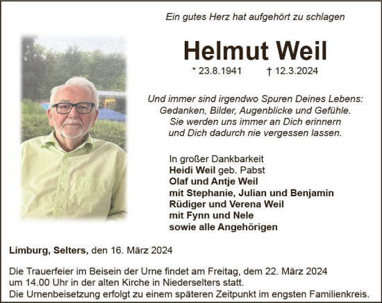 Traueranzeige von Helmut Weil von Nassauische Neue Presse