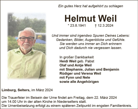 Traueranzeige von Helmut Weil von Camberger Anzeiger