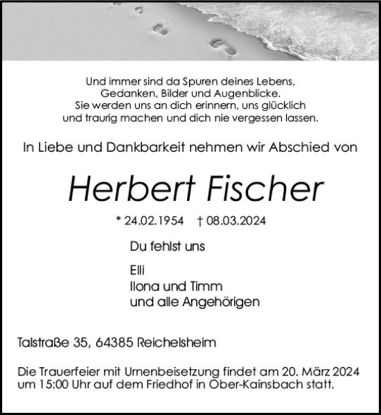 Traueranzeige von Herbert Fischer von Odenwälder Echo