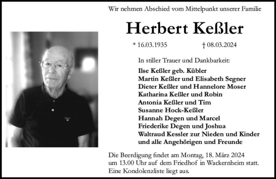 Traueranzeige von Herbert Keßler von Allgemeine Zeitung Bingen/Ingelheim